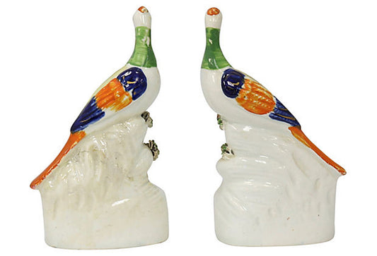 19th Century Staffordshire Peacock Inkwells, C. 1860