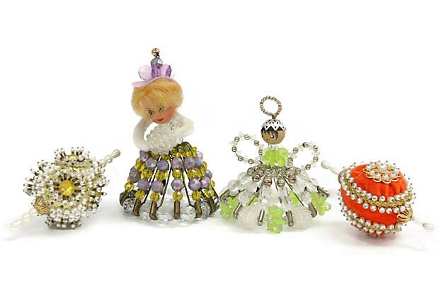 Midcentury Christmas Ornaments, Set of 4