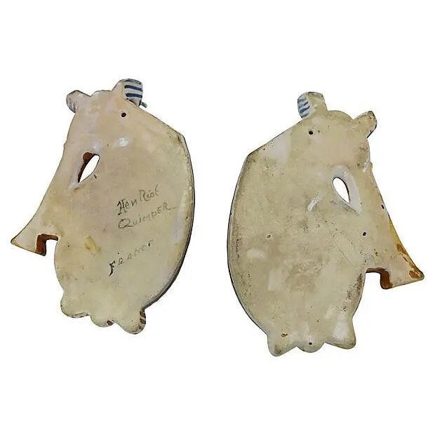 1920s French Quimper Wall Pocket Vases, a Pair