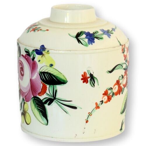 18th-Century English Hand-Painted Creamware Tea Caddy