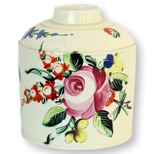 18th-Century English Hand-Painted Creamware Tea Caddy
