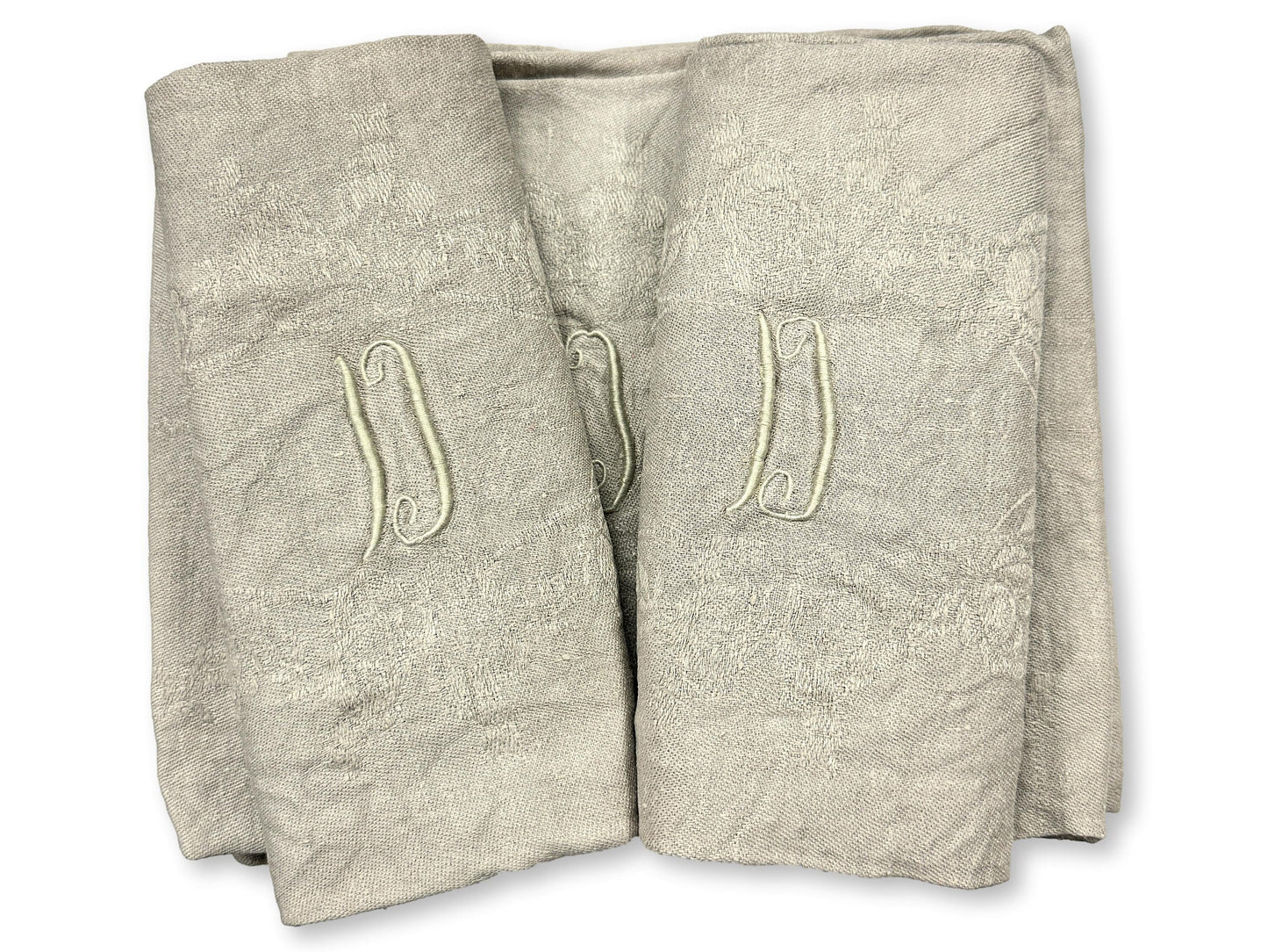 Antique French "D" Linen Napkins w/ Hand-Stitched "D" Monogram | Set of Nine