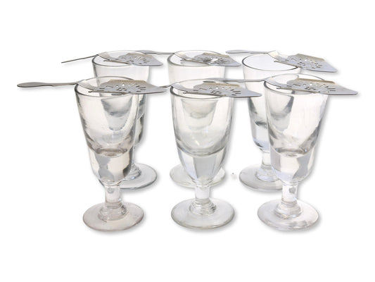 Set of Six Antique French Absinthe Glasses with Spoons