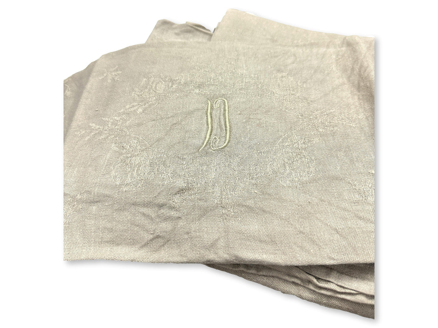 Antique French "D" Linen Napkins w/ Hand-Stitched "D" Monogram | Set of Nine