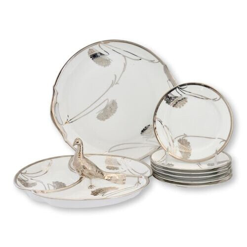 Tirschenreuth Bavarian Porcelain Dessert Set, Art Deco Styling