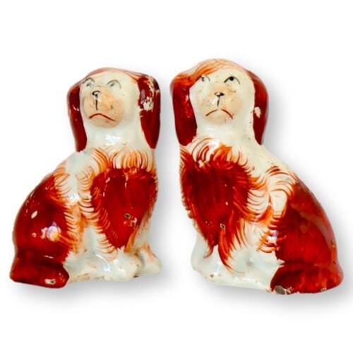 Antique English Staffordshire Miniature 2.75" King Charles Spaniel Dogs