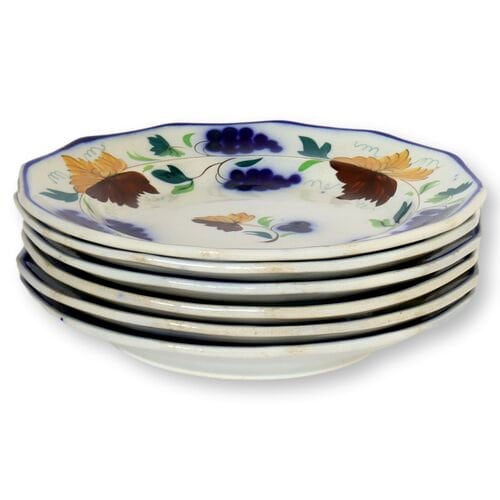 1850s Gaudy Welsh Grape Vine Plates, S/6