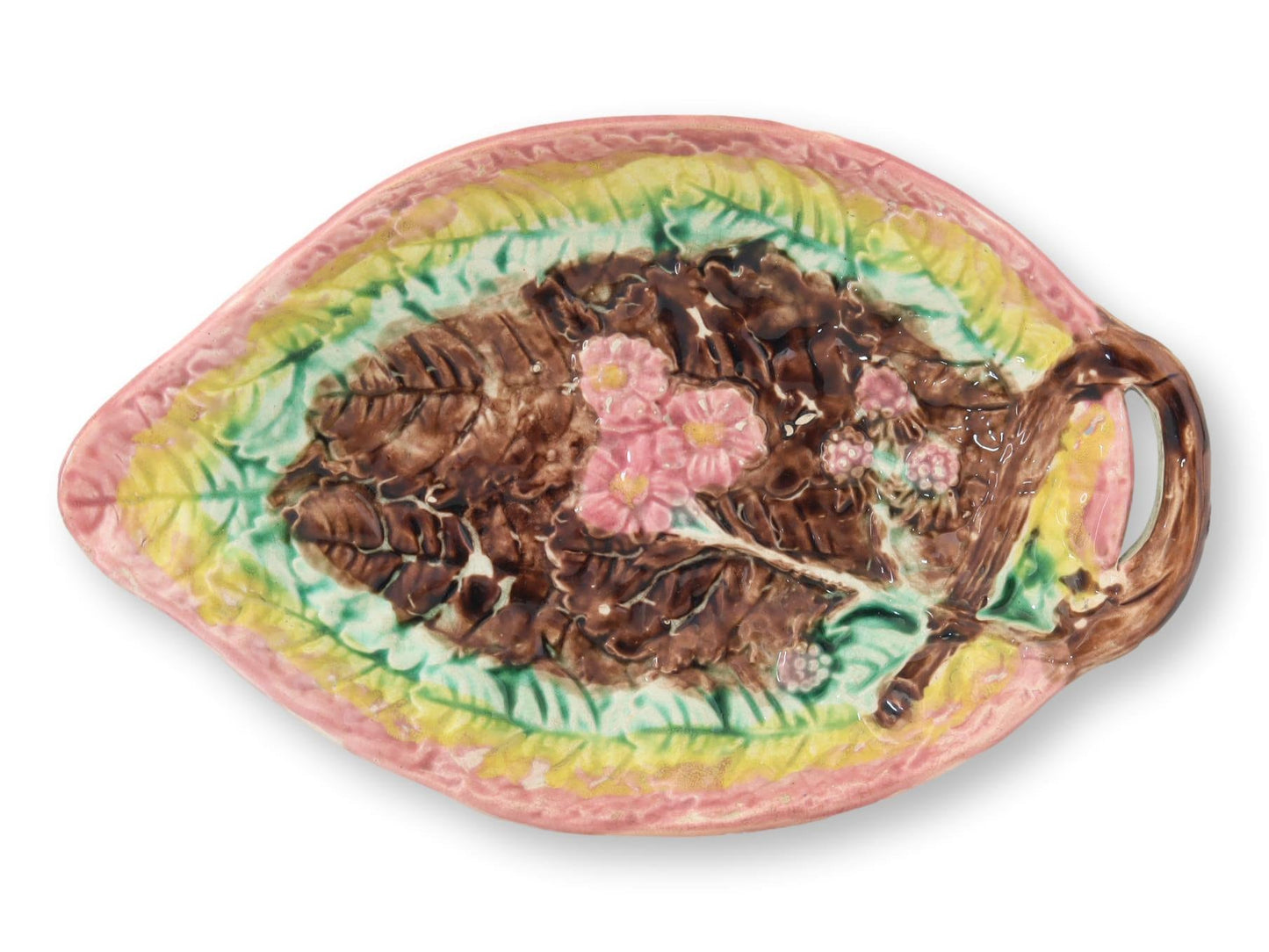 Antique English Majolica Begonia Dish