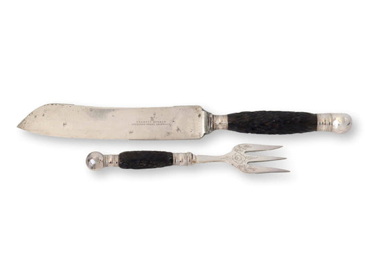 Victorian English Horn Handled Toast Fork & Bread Knife