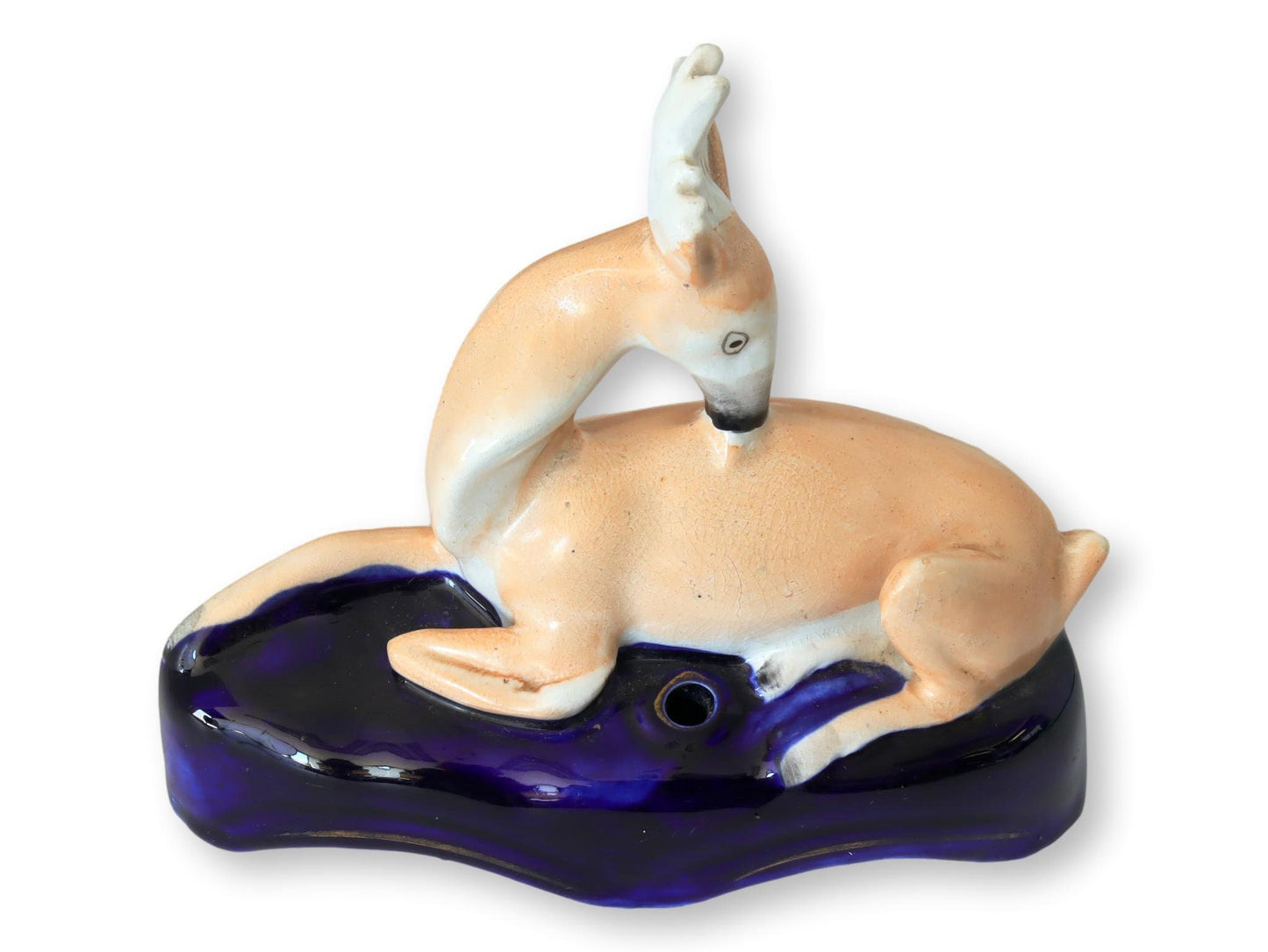Antique English Staffordshire Deer Inkwell, Circa 1850