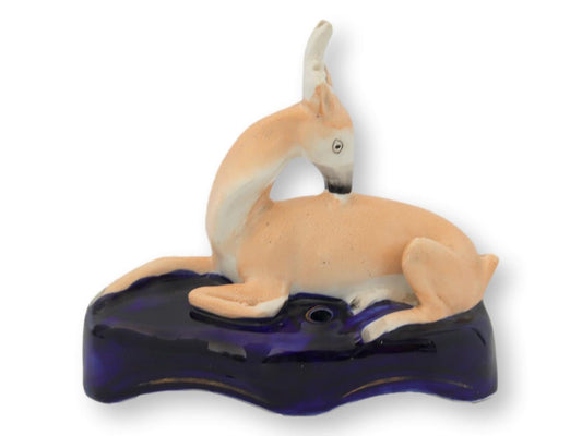 Antique English Staffordshire Deer Inkwell, Circa 1850