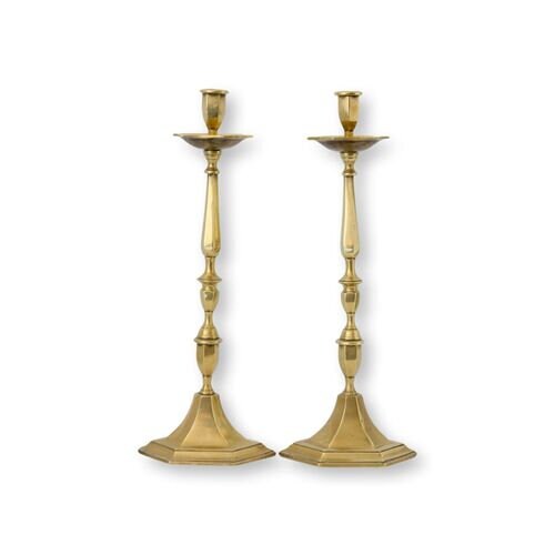 Antique Large English Art Deco Brass Candlesticks | 15.5" H