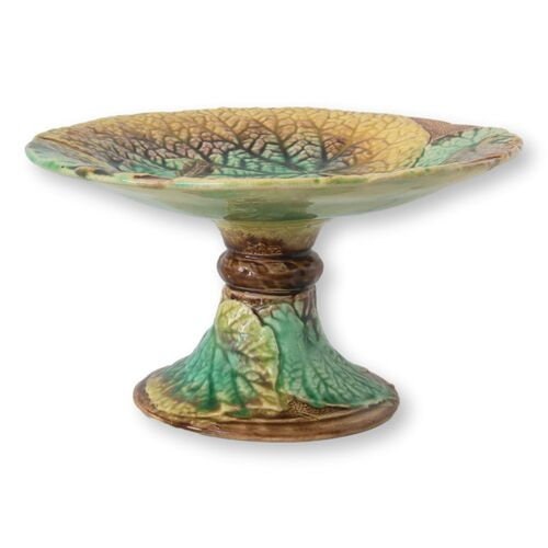 19th-C. English Majolica Begonia Leaf Comport