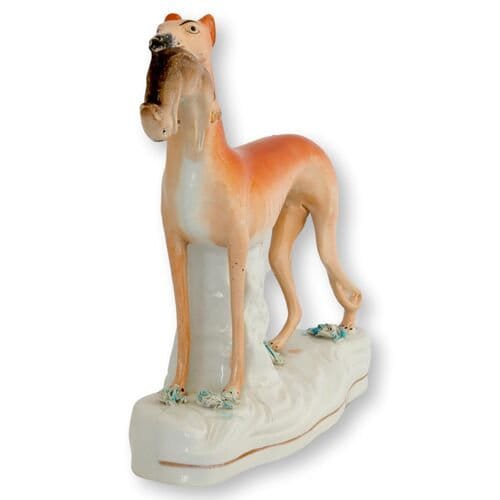 Antique English Staffordshire Greyhound w/ Rabbit