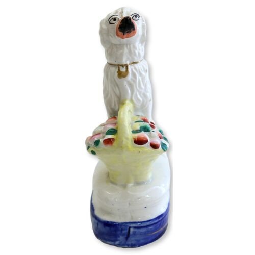 C. 1850s Victorian English Staffordshire Dog with Basket