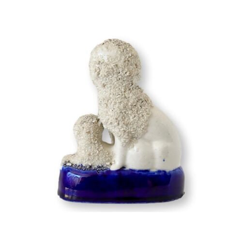 Antique English Staffordshire Rough Coat Poodle w/ Her Pups