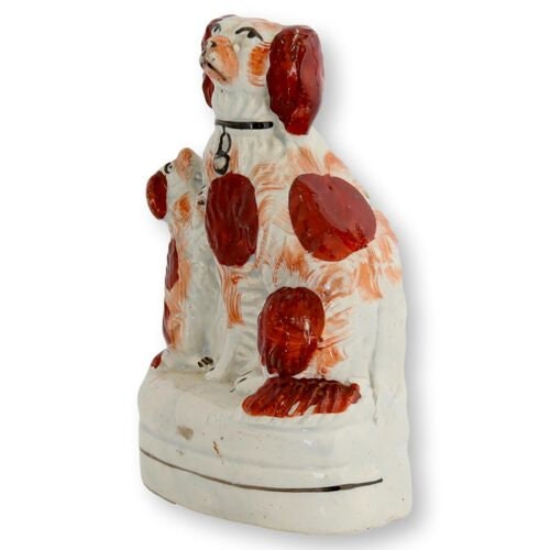 Antique English Staffordshire Poodle w/ Her Pups