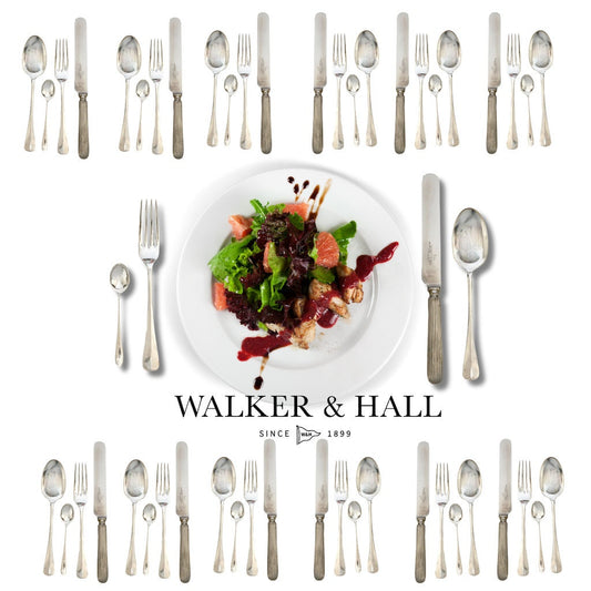 Midcentury Walker & Hall Silver-Plate Luncheon Set w/ Service for 12 | Art Deco Rat Tail Pattern