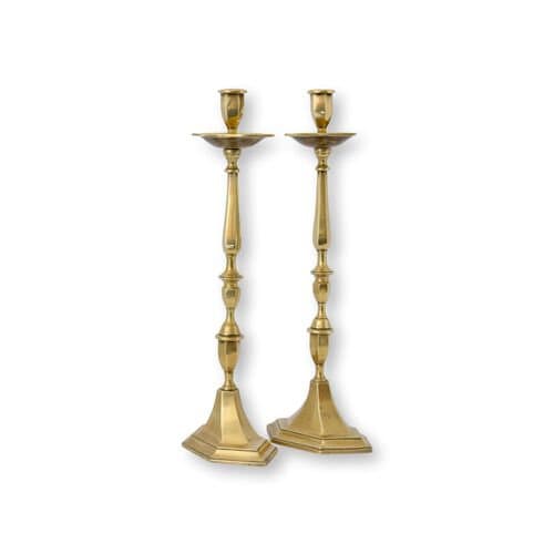 Antique Large English Art Deco Brass Candlesticks | 15.5" H