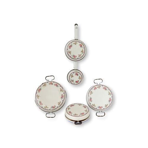 C. 1900s French Porcelain Floral Pans Set | Five-Pieces