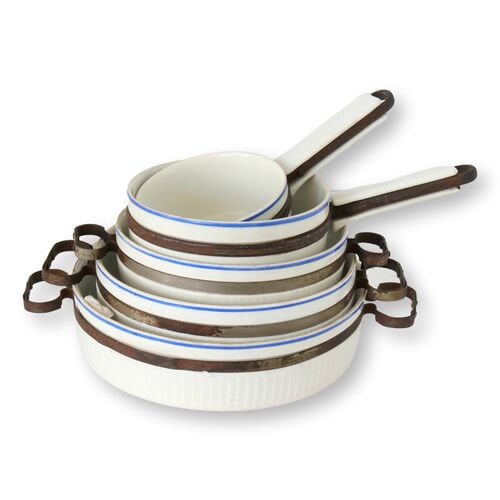 C. 1900s French Porcelain Floral Pans Set | Five-Pieces