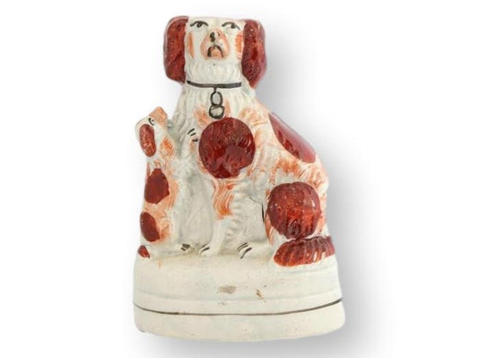 Antique English Staffordshire Poodle w/ Her Pups