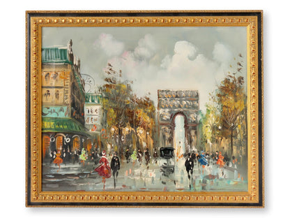 Midcentury French Oil Painting, Paris & Arc de Triomphe