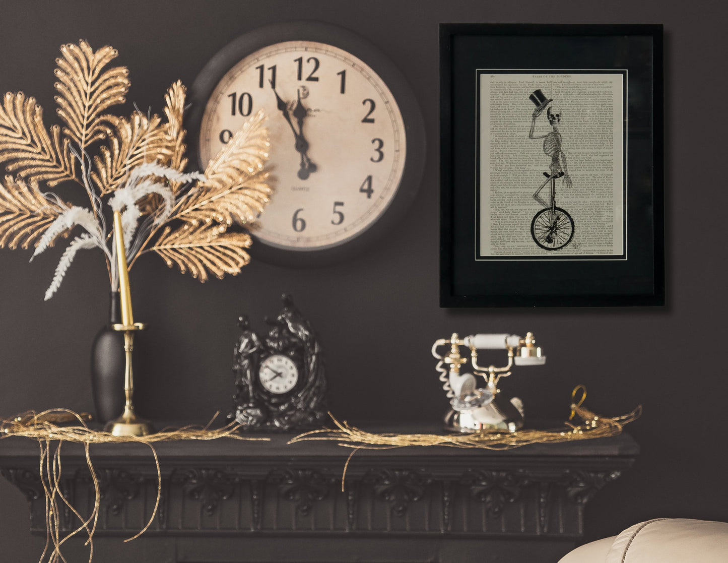 Whimsical Skeleton Print on 19th-C. Book Page