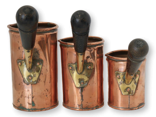 Antique English Copper Ale Measures, Set of 3