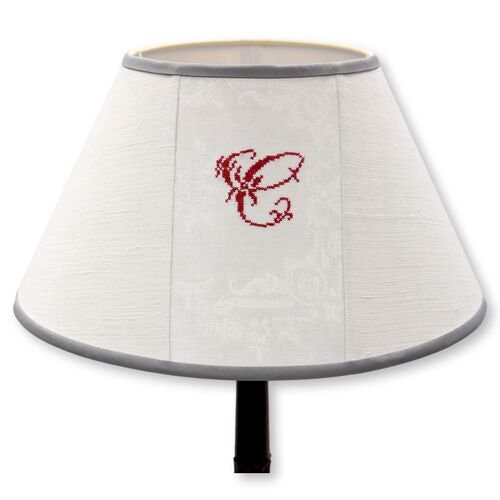 Antique French Linen Lampshade w/ Hand-Monogrammed "C"
