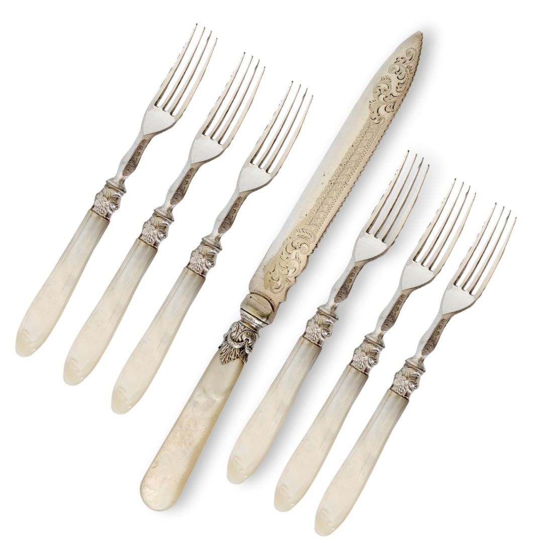 Antique Pearl Handle Cake Knife & Forks