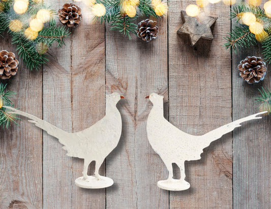 English Salvaged Metal Pheasants, Pair