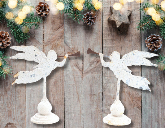 English Salvaged Metal Angels, Pair