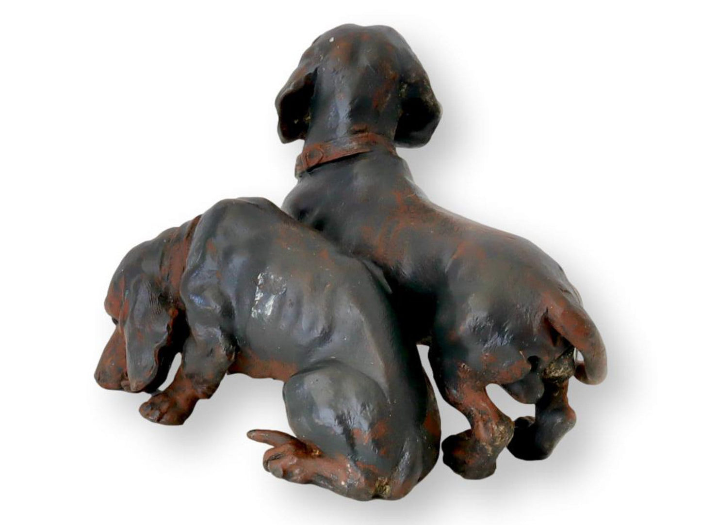 Heavy Antique Austrian Painted Metal Dachshunds