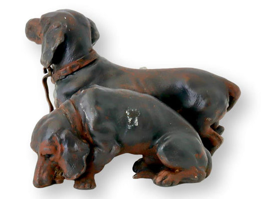 Heavy Antique Austrian Painted Metal Dachshunds