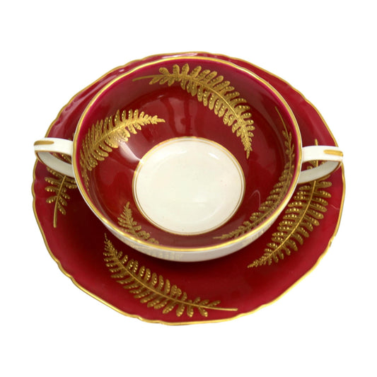 1920s Royal Worcester 22k Gilded Fern Soup Cup