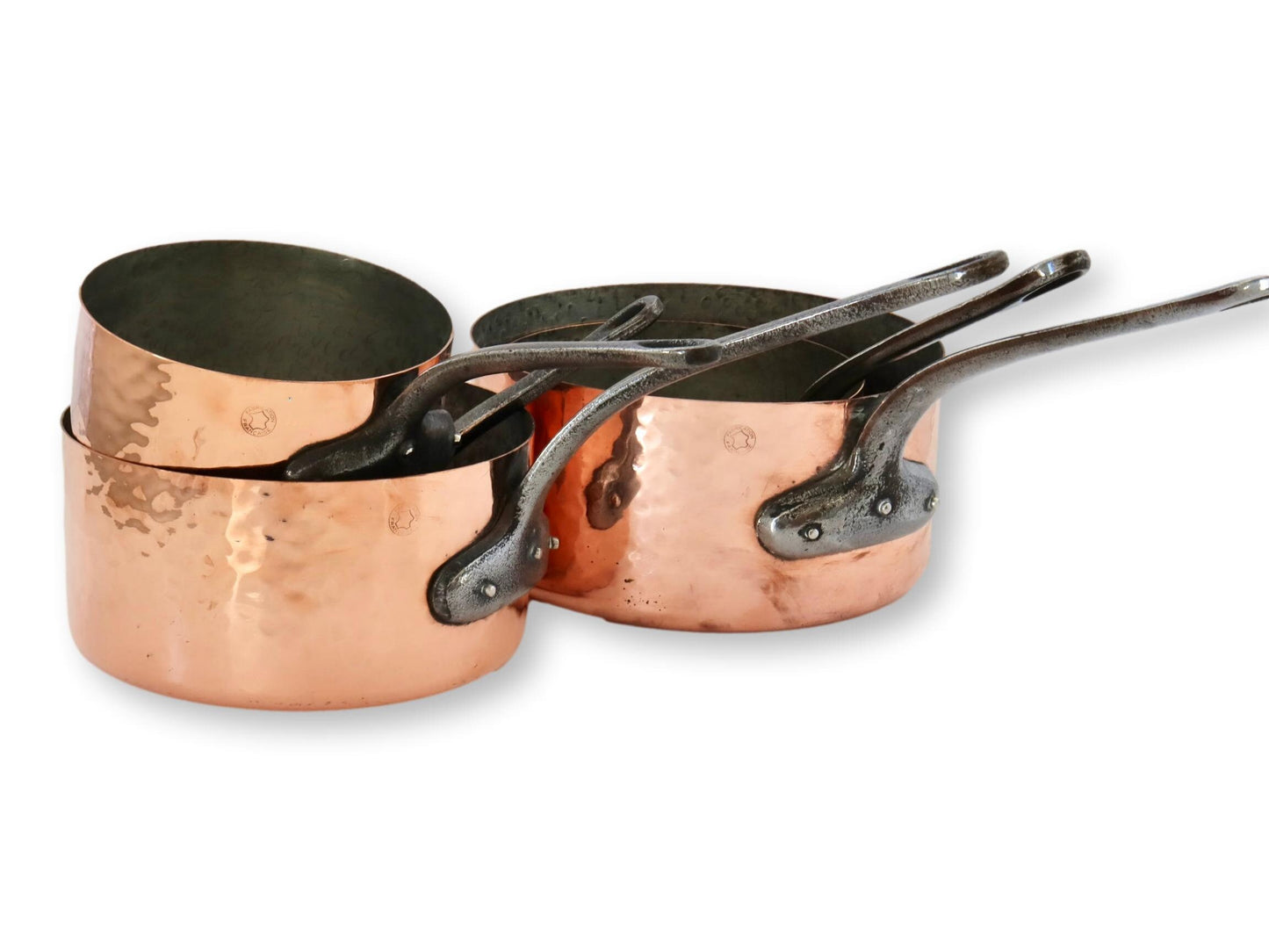 French Hammered Copper Sauce Pans, S/5