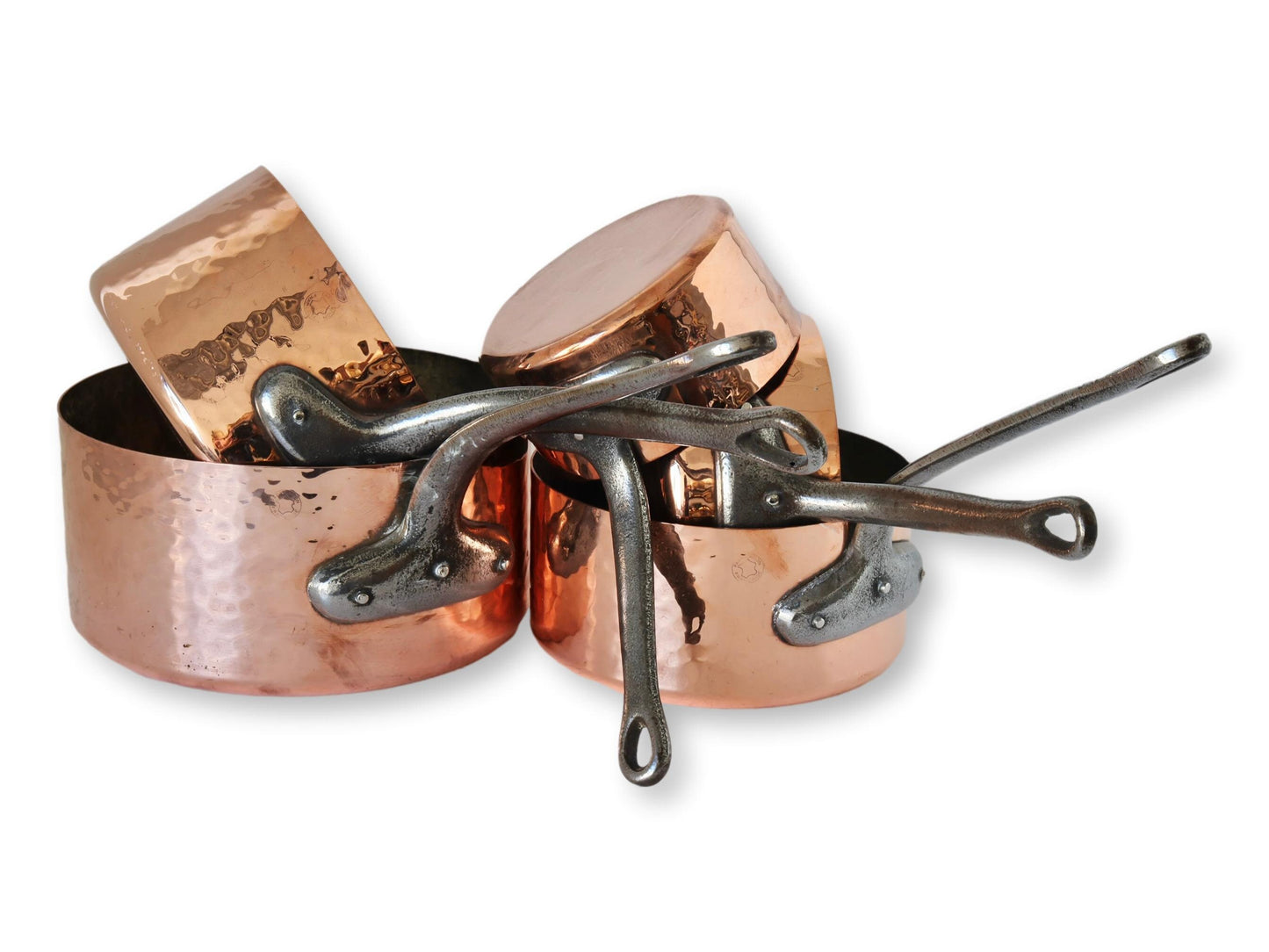 French Hammered Copper Sauce Pans, S/5