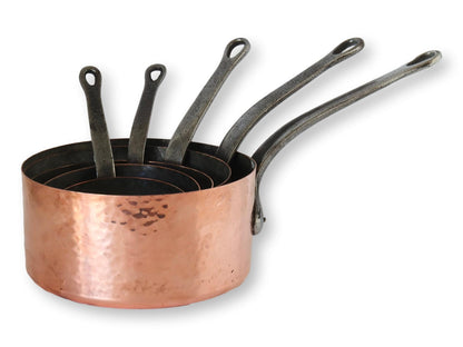 French Hammered Copper Sauce Pans, S/5