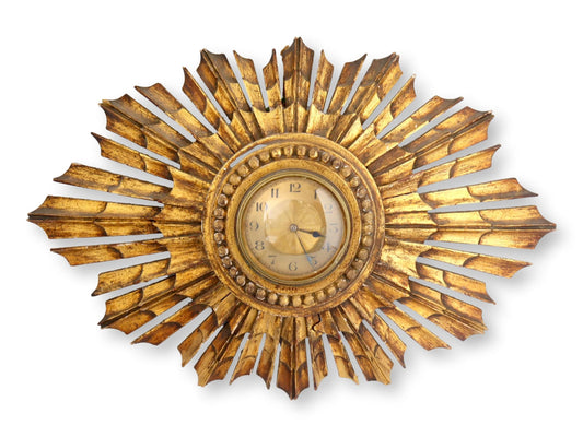 Midcentury French Gilded Starburst Wall Clock