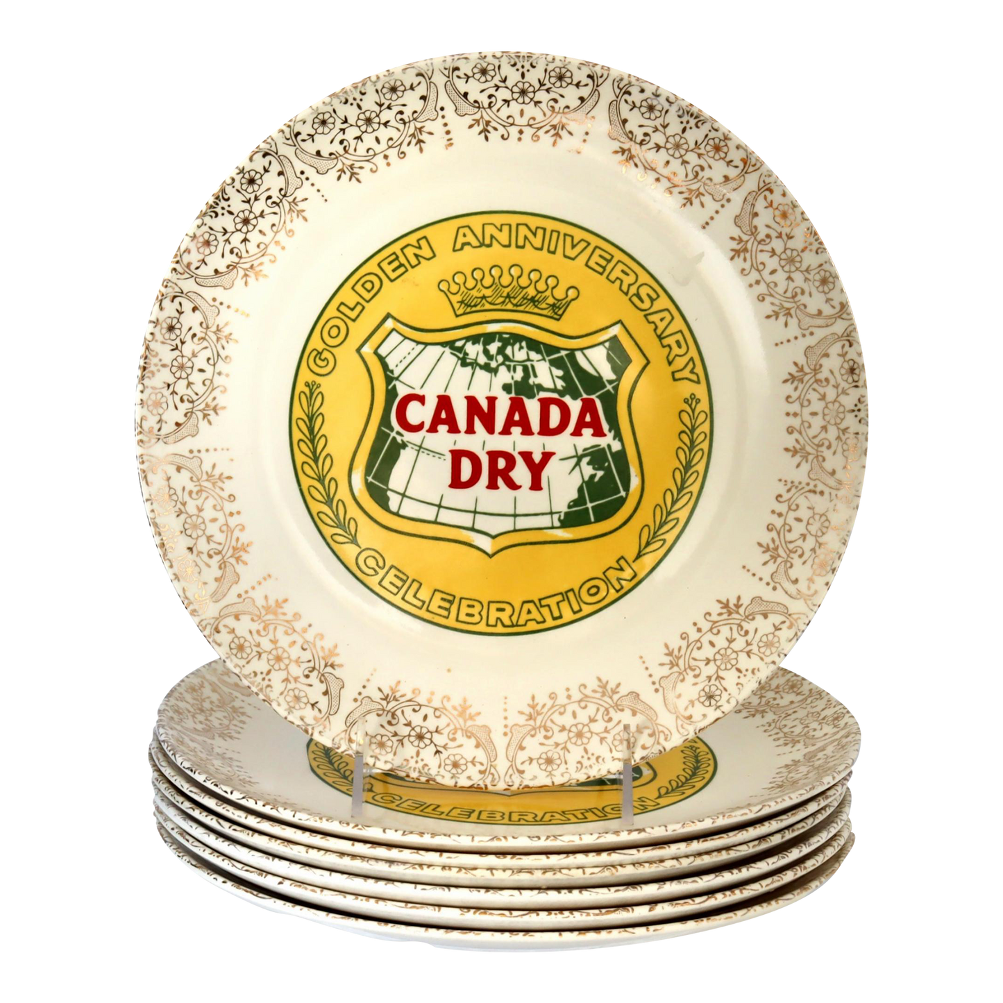 Midcentury Canada Dry Anniversary Plates, Set of 7