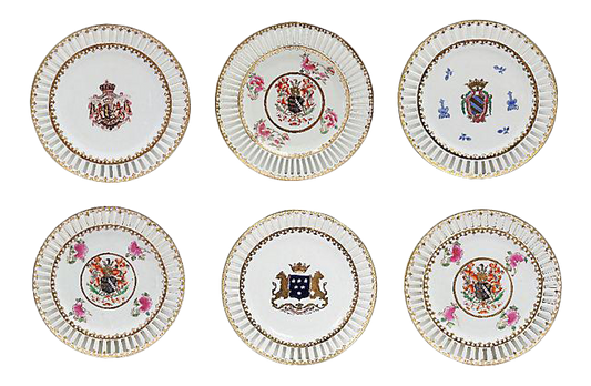 Vintage Chinese Export Armorial Plates, Set of 6