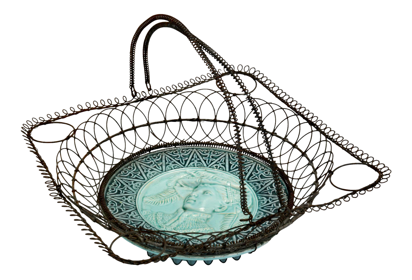 Midcentury French Majolica Serving Basket