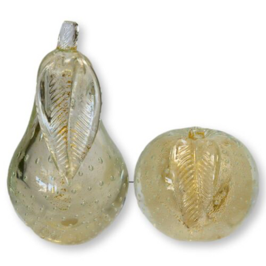 Midcentury Murano Glass Gold Flake Pear & Apple Bookends