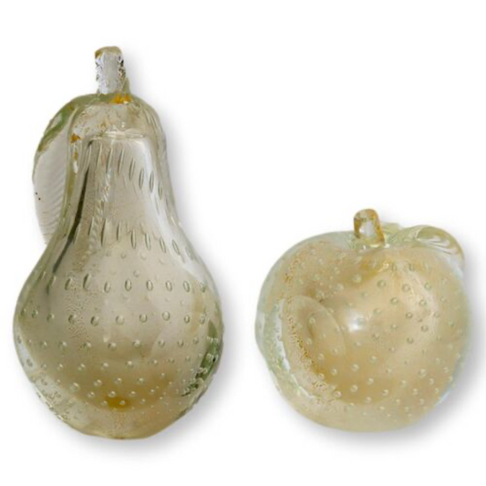 Midcentury Murano Glass Gold Flake Pear & Apple Bookends