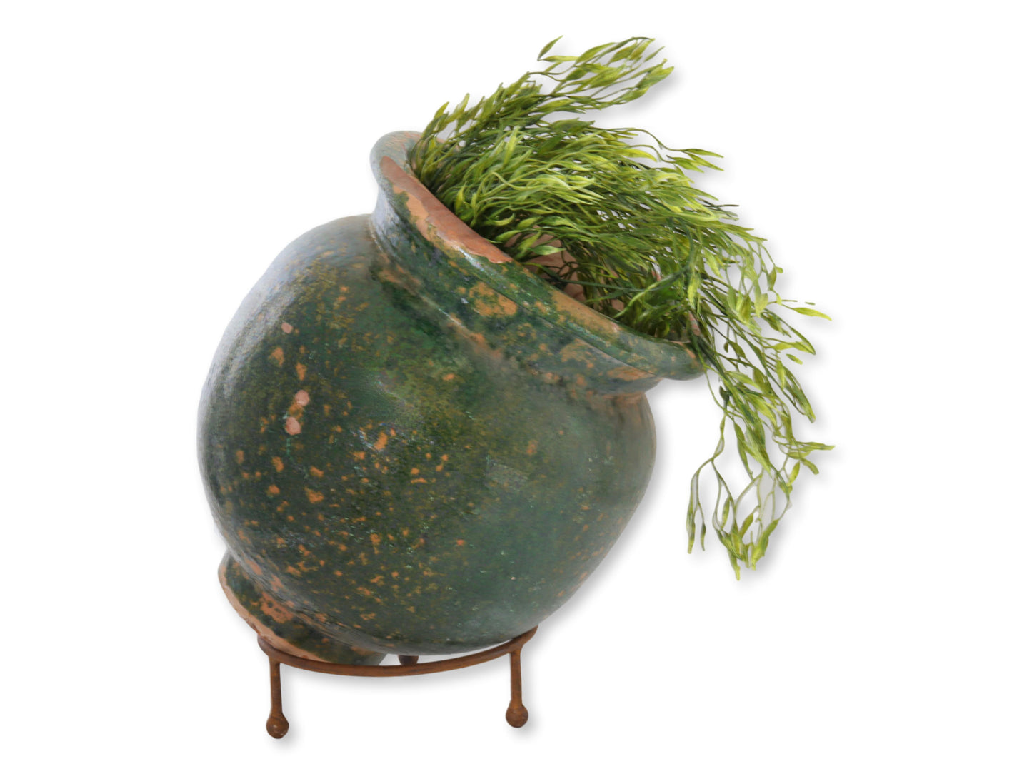 French Green Glazed Confit Pot w/Stand