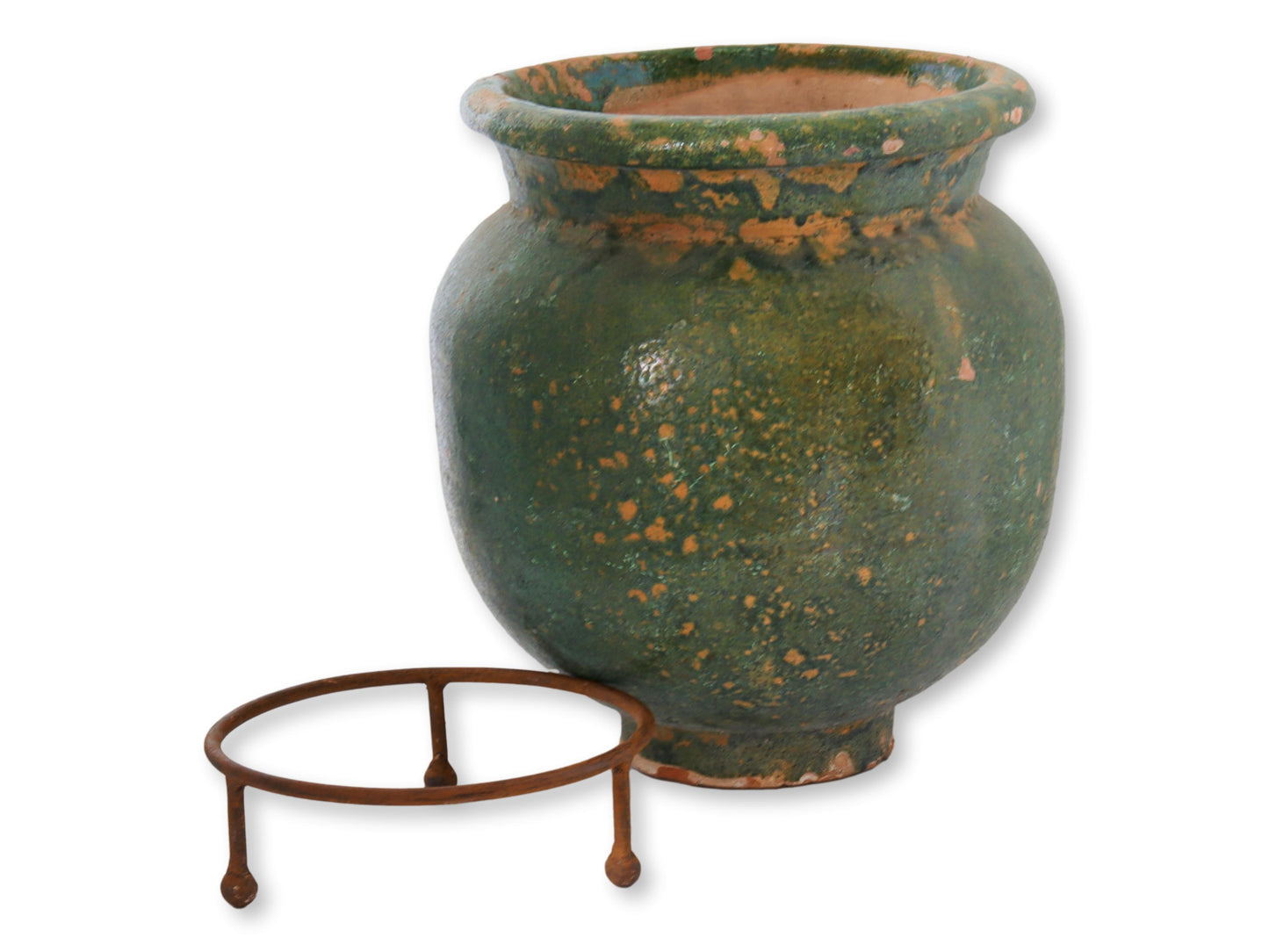 French Green Glazed Confit Pot w/Stand