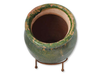 French Green Glazed Confit Pot w/Stand