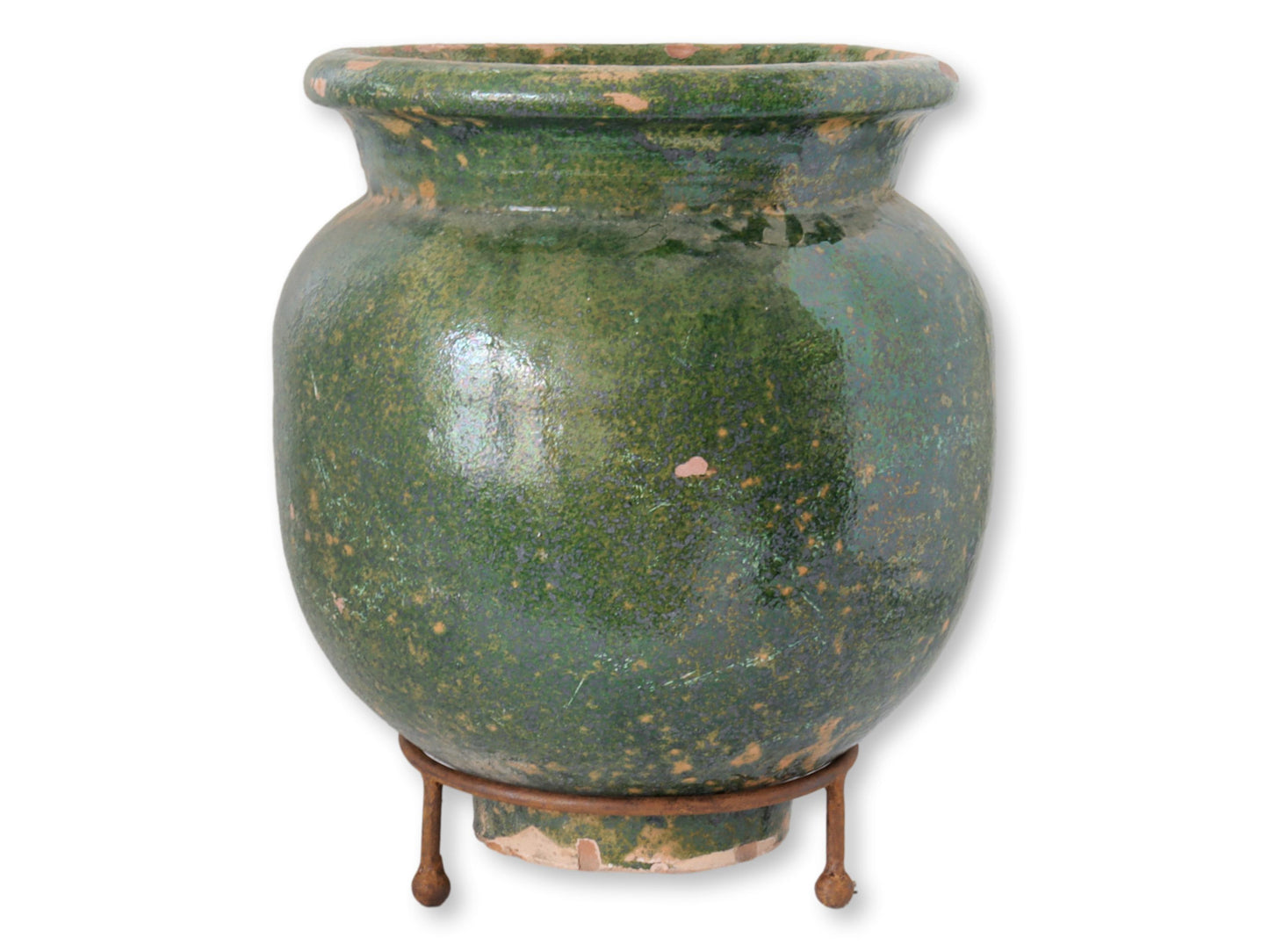 French Green Glazed Confit Pot w/Stand