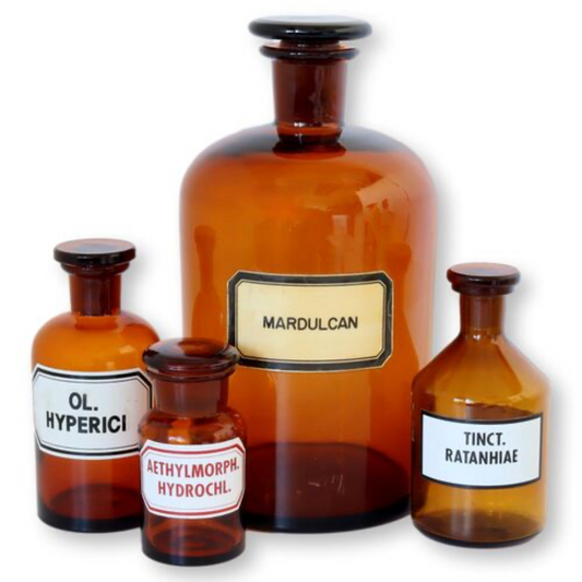 1960s Amber Glass Apothecary Bottles, Set of 4